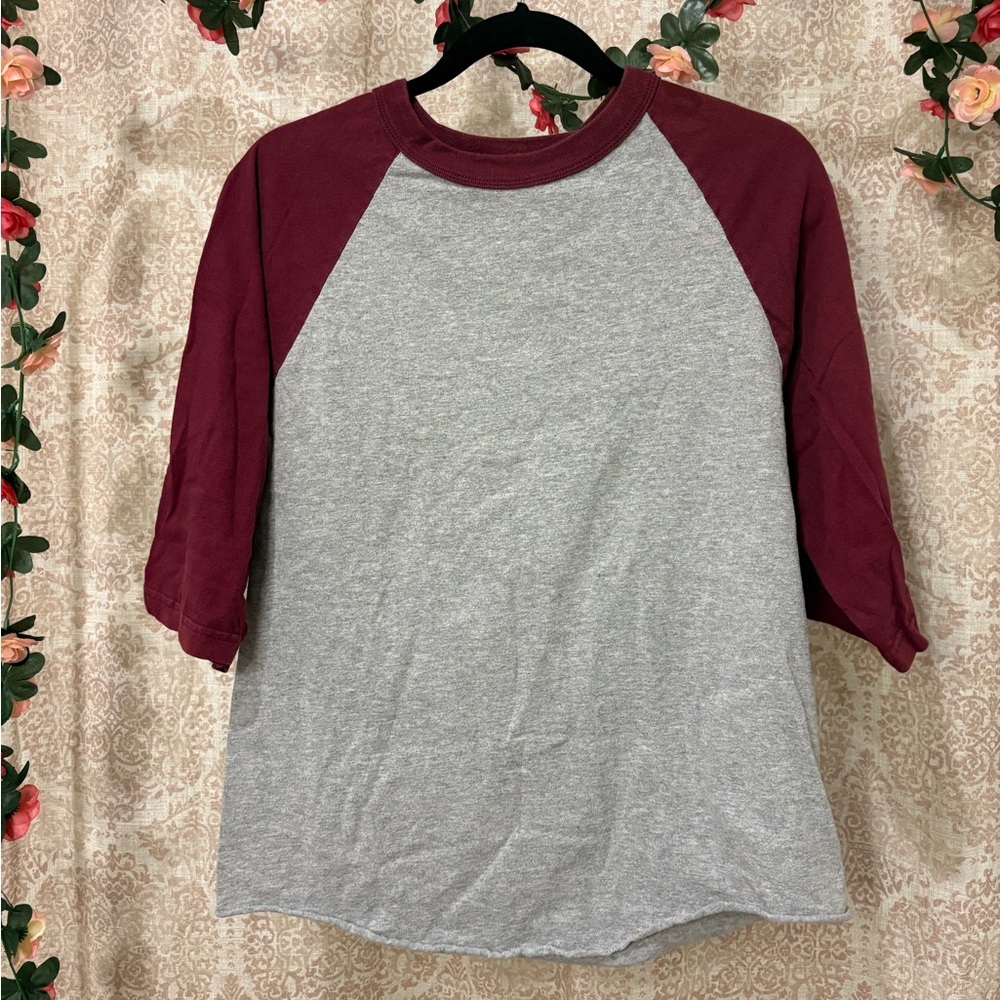 Gray and Red Raglan Sleeve Shirt